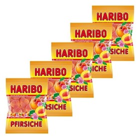 Haribo Pêches, Lot de 5, caoutchouc&nbsp;–&nbsp;Babyours&nbsp;–&nbsp;Vin en caoutchouc, Fruit caoutchouc en sachet, Pochette
