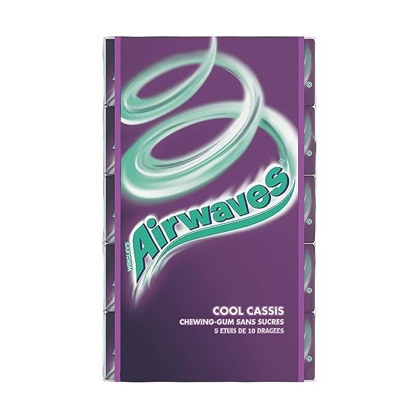 AIRWAVES - Chewing-gum goût Cassis sans sucres - 5 paquets de 10 dragées - 70g