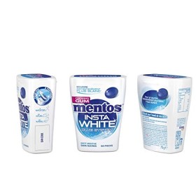 MENTOS GUM Chewing Gum Bottle Insta White Parfum Menthe Blancheur sans Sucres Haleine Fraîche Sourire Éclatant Boite de 50 Dr