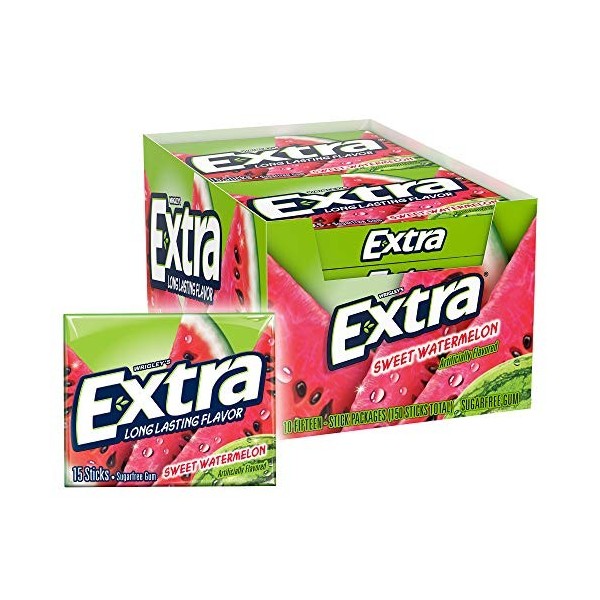 Extra Sugar Free Gum Sweet Watermelon, 15 Stick Slim Pack Pack of 10 by Extra [Foods]