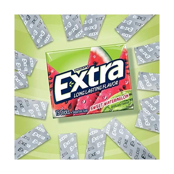 Extra Sugar Free Gum Sweet Watermelon, 15 Stick Slim Pack Pack of 10 by Extra [Foods]