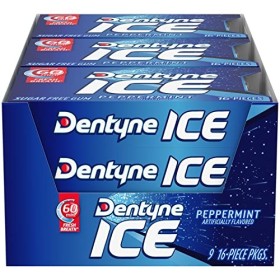 Sugarless Gum, Peppermint Flavor, 16 Pieces/Pack, 9 Packs/Box