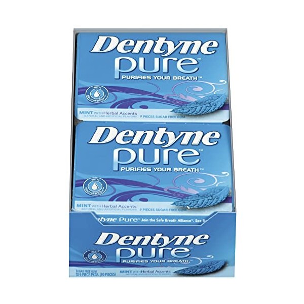 Dentyne Chewing-gum sans sucre - Parfum pur de menthe accentué dextraits de plantes Lot de 10 