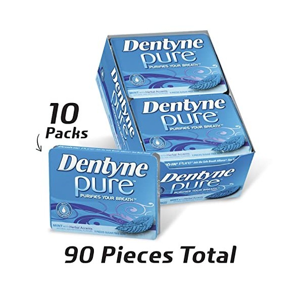 Dentyne Chewing-gum sans sucre - Parfum pur de menthe accentué dextraits de plantes Lot de 10 