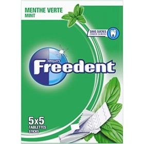 FREEDENT - Chewing-gum à la MENTHE VERTE, sans sucres - 5 Étuis de 5 sticks - 65g