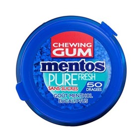 Mentos - Chewing-Gum Mentos Pure Fresh Menthol-Eucalyptus - Chewing-Gum Sans Sucres - Au Thé Vert - Dure Longtemps - Haleine 