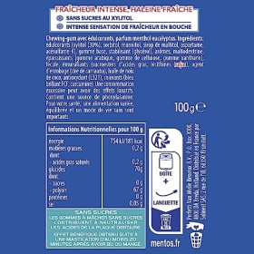 MENTOS Chewing-Gum Pure Fresh Menthol-Eucalyptus - Sans Sucres - Dure Longtemps - Haleine Fraîche - 1 Boîte de 50 Dragées-100