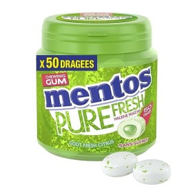 MENTOS GUM Chewing-Gum Mentos Pure Fresh Citrus Sans Sucres Parfum Citron Ultra Gourmand/Menthe Fraîche Dure Longtemps Boîte 