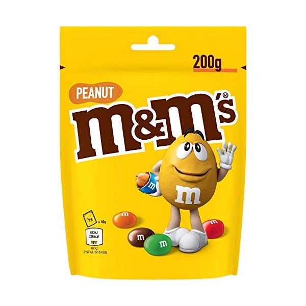 M&MS PEANUT - Bonbons chocolat au lait et cacahuètes - Sachet de 200g Lot de 2 