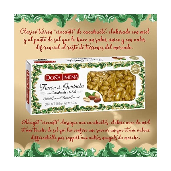 Doña Jimena| Nougat Guirlache aux Cacahuètes 150g| Miel et Sel | Crocanti | Sans Gluten | Qualité Suprême