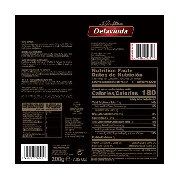 Delaviuda - Turron Torta Imperial, Gallette de Nougat dur dAmande - Qualité Suprême - 200gr Sans Gluten - Touron Produit 