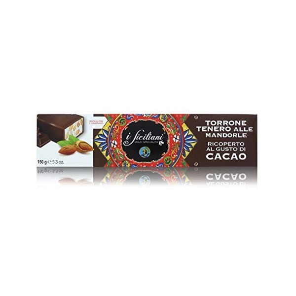 Barre de Nougat Tendre aux Amandes, Glaçage au Chocolat, Produit en Italie, 150 Grammes