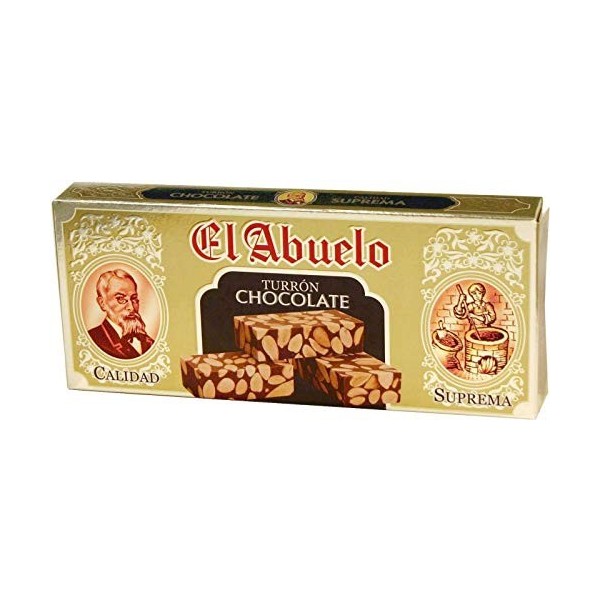 Turrón de chocolate 300 gr. - Nougat aux chocolat avec amandes - El Abuelo - Fabriqué à Jijona, Alicante Espagne 