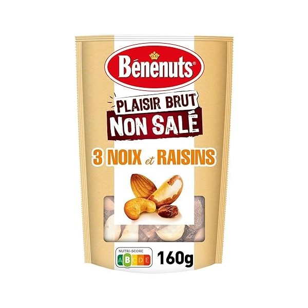 Bénénuts Plaisir Brut Non salé 3 Noix Et Raisins 160G