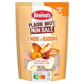 Bénénuts Plaisir Brut Non salé 3 Noix Et Raisins 160G