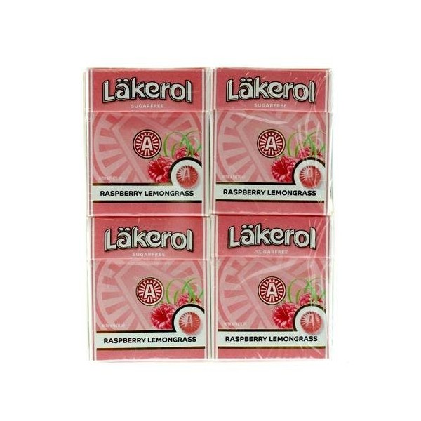 Lot de 4 boîtes de 25 g de Läkerol, framboise, citronnelle, suédois, sans sucre, pastilles pastilles pastilles pastilles gout