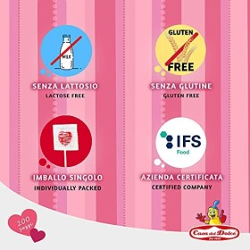 CASA DEL DOLCE Cœur Saucette Petit,Sucettes en Forme de Cœur, Goût de Cerise,Boîte de 200 pièces,Emballés Individuellement, M