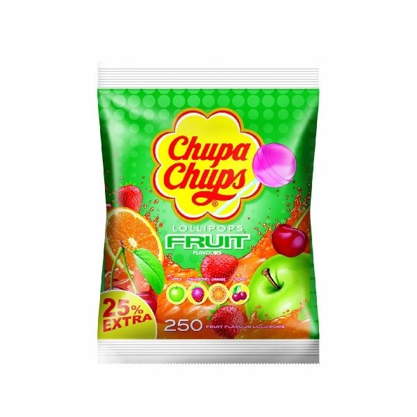 Chupa Chups Lollipops Fruit, Sucettes de Fruits, Pomme, Fraise, Orange, Cerise, 250 Pièces, 3 kg
