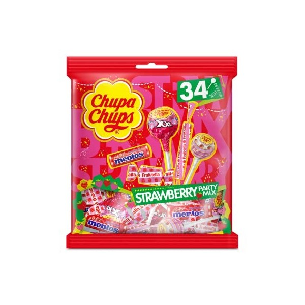 Chupa Chups - Strawberry Party Mix - Bonbons À La Fraise - Mentos, Fruittella - À Partager - Idéal Pour Fêtes DAnniversaires