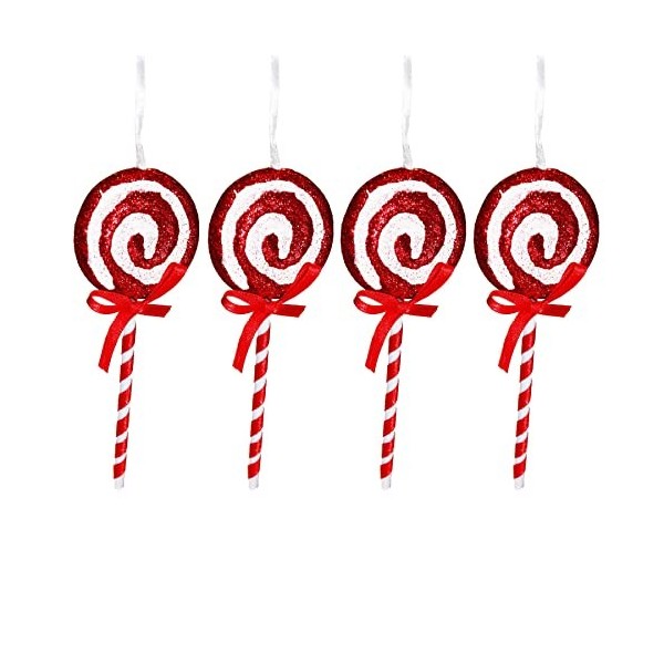 Lot de 4 Mini sucettes en Sucre dorge pour décoration de Noël - Blanc et Rouge - 15 cm