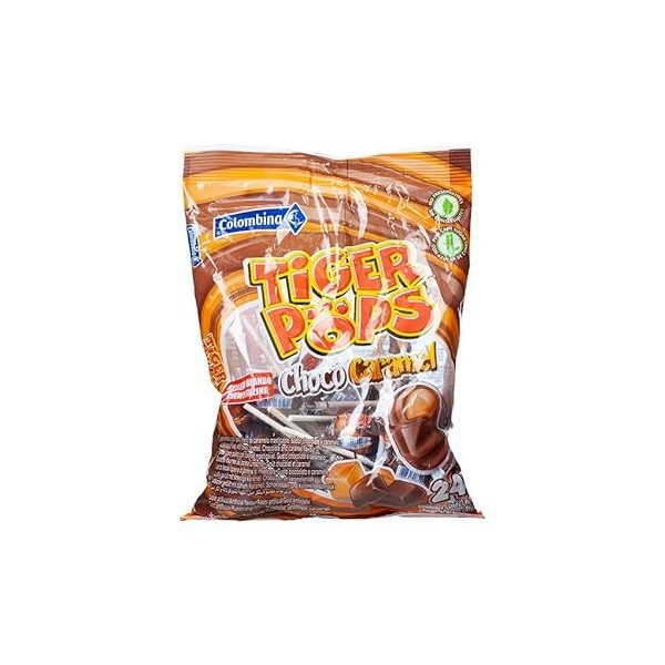 COLOMBINA Tiger Pops Chocolat Caramel – Paletas Rellenas de Caramelo Sabor Choco-Caramelo, 408 g