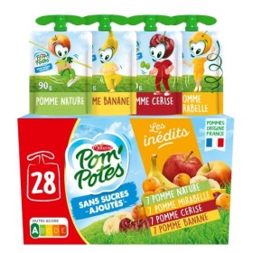 POMPOTES Compote Gourde Sans Sucres Ajoutés Pomme/Pomme Mirabelle/Banane/Pomme Cerise 28x90g, Vert