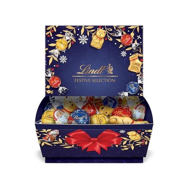 Lindt - Boîte festive - Assortiment de Chocolats au Lait, Noirs et Blancs - Idéal pour Noël, 690g