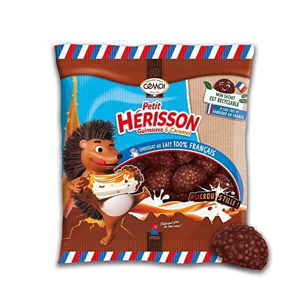 Cémoi Petit Hérisson Guimauve chocolat au lait au coeur fondant de Caramel et enrobé de billes et céréales croustillantes -Sa