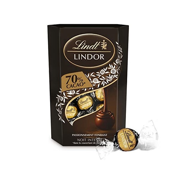 Lindt - Cornet LINDOR - Chocolat Noir 70% Cacao - Cœur Fondant, 200g