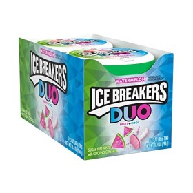 ICE BREAKERS DUO Fruit + Cool Sugar Free Mints Watermelon, 1.3-Ounce Containers, Pack of 8 