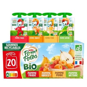 POMPOTES SSA BIO pomme, pomme fraise, pomme abricot, pomme poire 20x90g