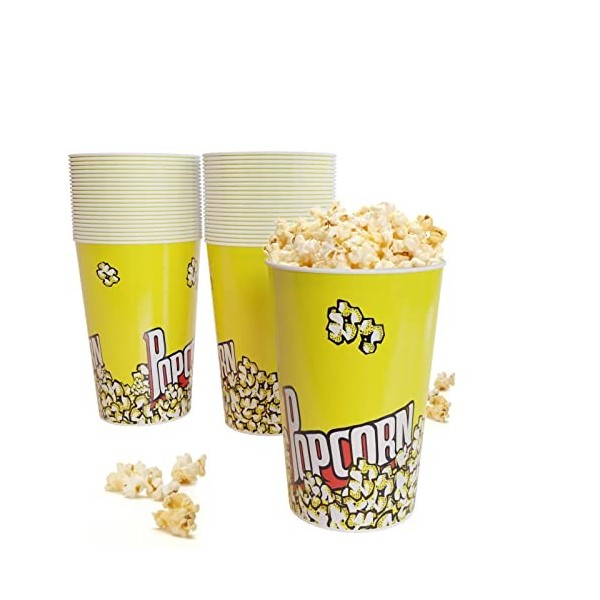 Lot de 44 boîtes à popcorn réutilisables en carton de 1304 g pour popcorn classiques pour soirées cinéma, carnavals, collecte