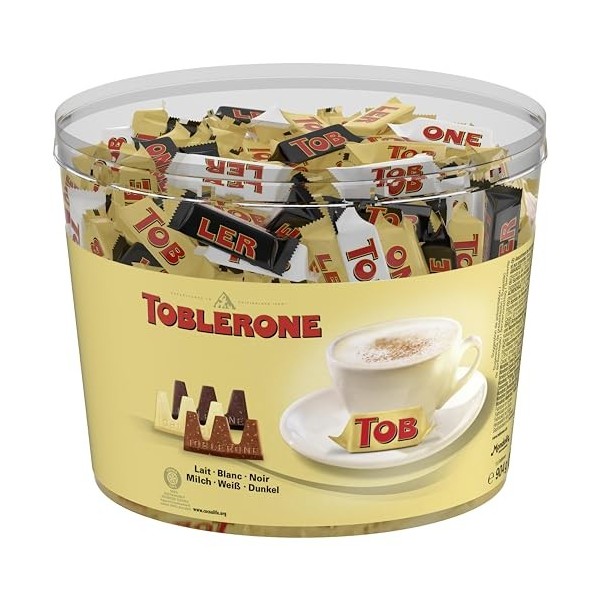 Assortiment de 3 Variétés de Mini Toblerone : Chocolat au Lait, Chocolat Noir et Blanc - Tubo de 113 barres 904 g 