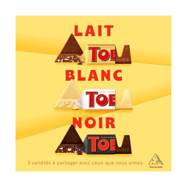 Assortiment de 3 Variétés de Mini Toblerone : Chocolat au Lait, Chocolat Noir et Blanc - Tubo de 113 barres 904 g 