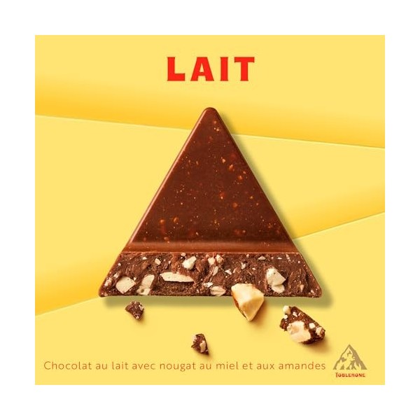 Toblerone - Barre au Chocolat au Lait Suisse, Miel, Nougat et Amandes - Pack de 3 barres 100 g 