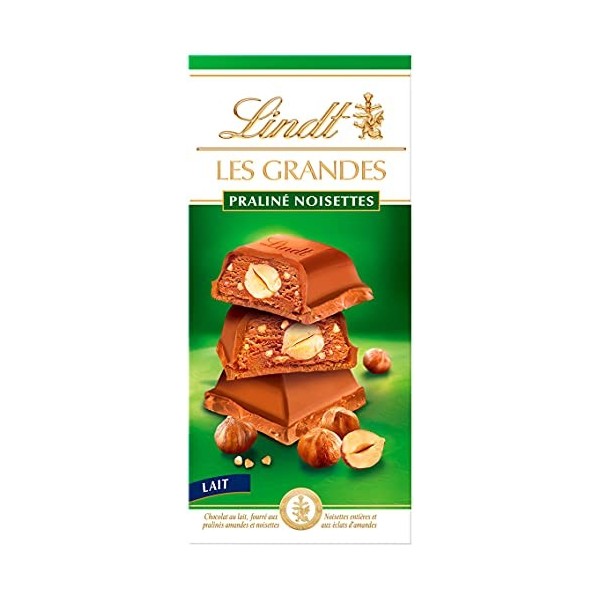 Lindt - Tablette Pralinés Noisettes LES GRANDES - Chocolat au Lait - 225g