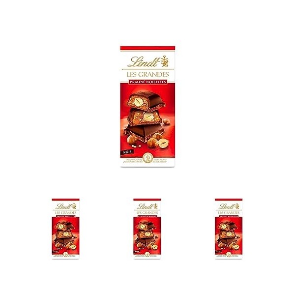 Lindt - Tablettes Praliné Noisettes LES GRANDES - Chocolat Noir, 225g