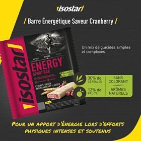 Isostar - Barres Energy Sport Saveur Céréales et Cranberry - Barres Énergétiques Source de Glucides - Encas Sain Pour Sportif