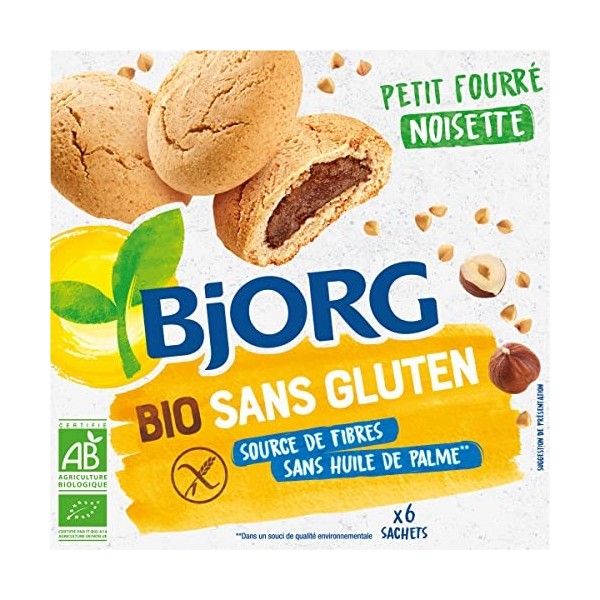 BJORG - Biscuits Petit Fourrés Noisette - Bio et Sans Gluten - Farine Complète de Sarrasin - Sans Huile de Palme - Source de 