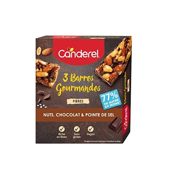 Barres Gourmandes - Nuts, Chocolat & Pointe de Sel - Barres protéinées - 3x35g - Canderel