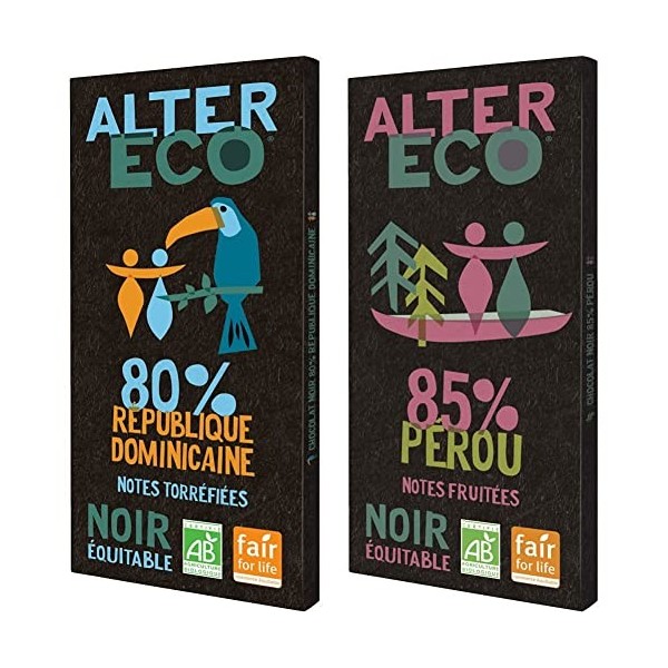 ALTER ECO - Tablette Chocolat Noir 80% - Bio & Équitable - Origine République Dominicaine - 100 g & Tablette Chocolat Noir 85