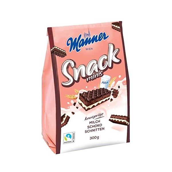 Manner Snack Mini Chocolat au Lait | croustillants au chocolat pour le temps libre | 1 paquet 1 x 300 g 