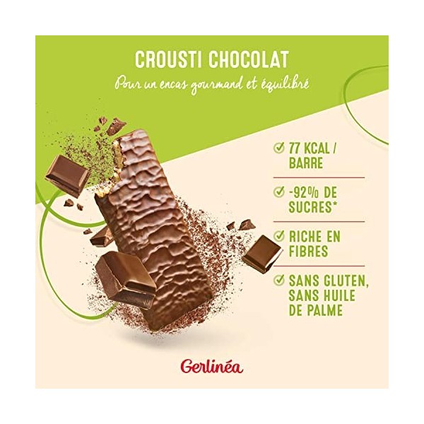 Gerlinéa - Crousti Chocolat - Gaufrette Croustillante pour un Encas Gourmand - Sans Gluten -102g 6 croustis de 17g 