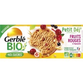Gerblé BIO Biscuit Petit Déjeuner Fruits Rouges - Réduit en sucres - Riches en Fibres -1 boîte 132g 3 sachets de 3 biscuits 