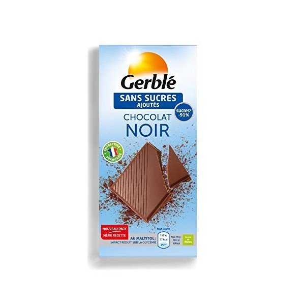 Gerblé Sans Sucres Ajoutés, Tablette de chocolat noir, Source de fibres, 80 g, 187509, 1 Unité