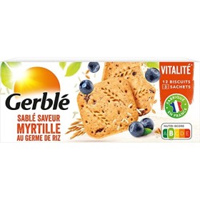 Gerblé Vitalité, Sablés Myrtille Germe de Riz, Allégés en sucres, Sans huile de palme, 1 boîte de 12 biscuits, 140g