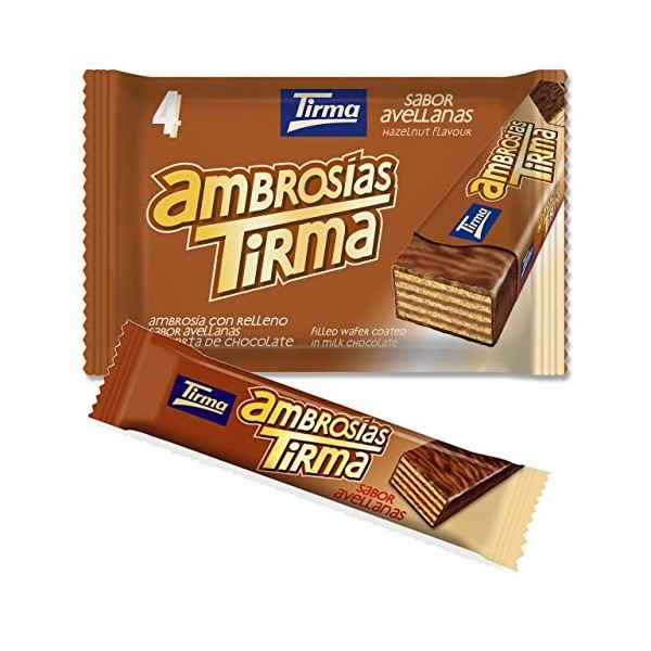 Tirma Gaufrettes au Chocolat au Lait avec Crème de Noisettes 86g | 1 paquet cadeau - 4 barres à grignoter emballées individue