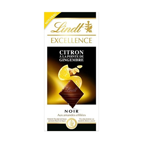 Lindt - Tablette Citron Pointe de Gingembre EXCELLENCE - Chocolat Noir - 100g
