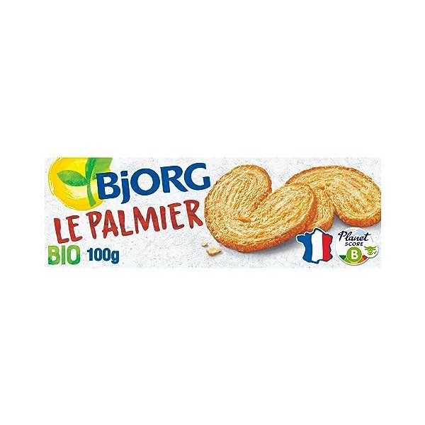 BJORG - Le Palmier - Biscuits Bio Pur Beurre - Au Blé Semi-Complet - Sans Huile de Palme - Source de Fibres - Paquet de 100 g