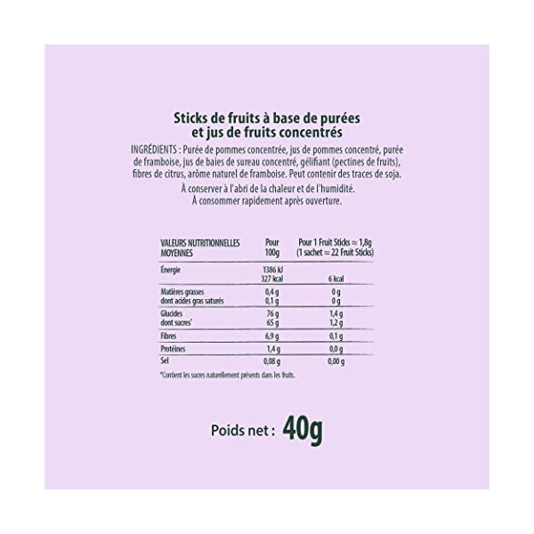 N.A! Nature Addicts - Sachet de Fruit Sticks Framboise 40g - 100% Issu - Sans Sucres Ajoutés, Sans Édulcorants ni Conservateu